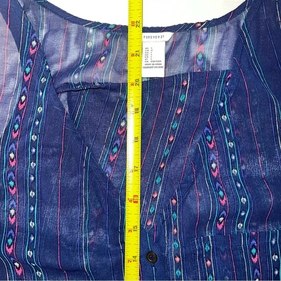 Boho Sheer Blue Patterned Sleeveless Top Forever 21 large - Picture 6 of 7